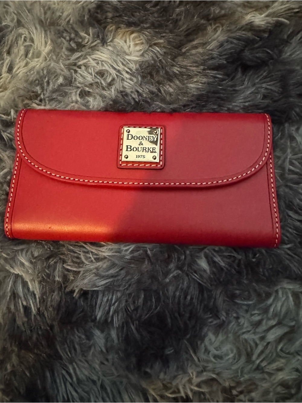 Dooney & Bourke Red Leather Flap Wallet with Logo Plate